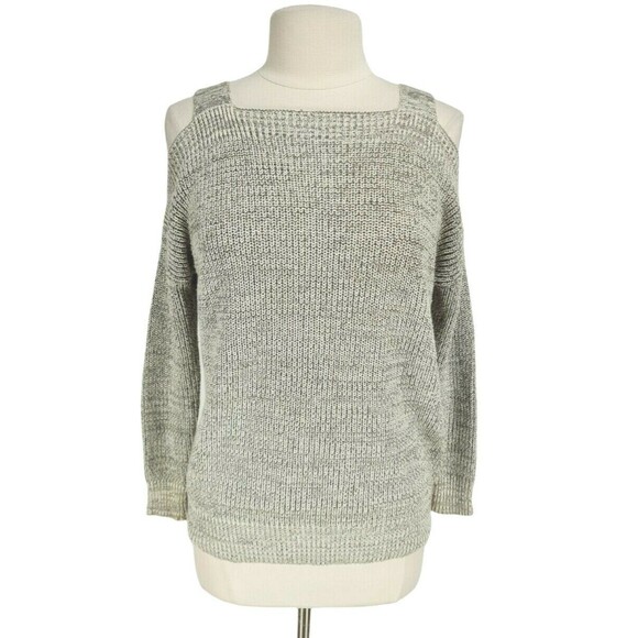 rue21 Beige Cable Knit Cold Shoulder Pullover Sweater Women Size S Long SLV  52P - Picture 1 of 7